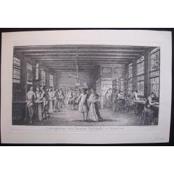 Rare etching of a printing office at Haarlem.